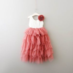Girls long ruffled Mauve tutu Dress